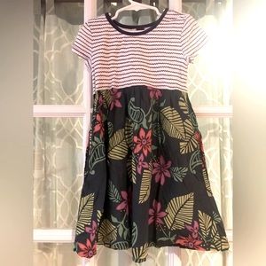 Tea collection size 6 100% cotton dress with rainforest floral and stripes EUC
